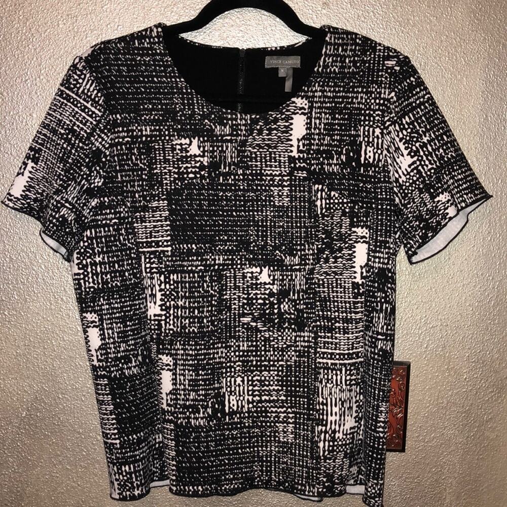 Vince Camuto Dark Academia Edgy Goth Black White Back Zip Short Sleeve Medium